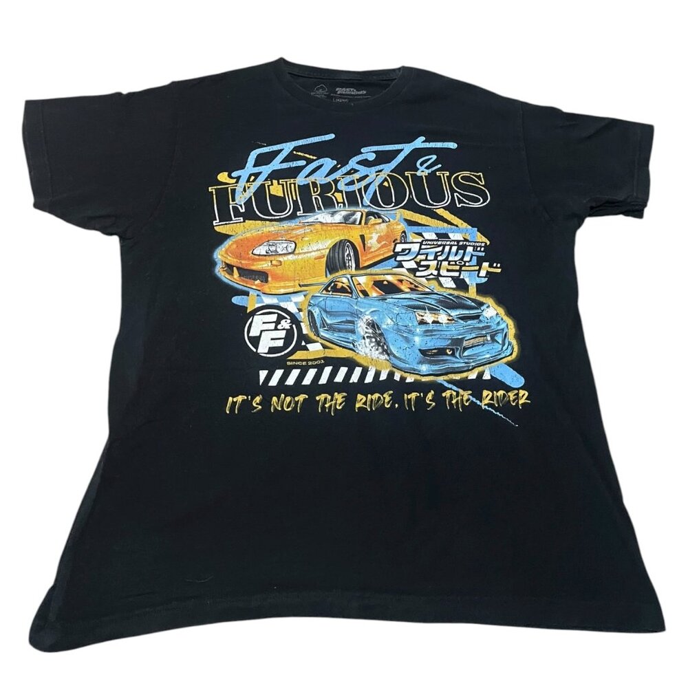 2001 Fast & Furious Mens L Black Graphic T-Shirt Cars Streetwear Universal Ride